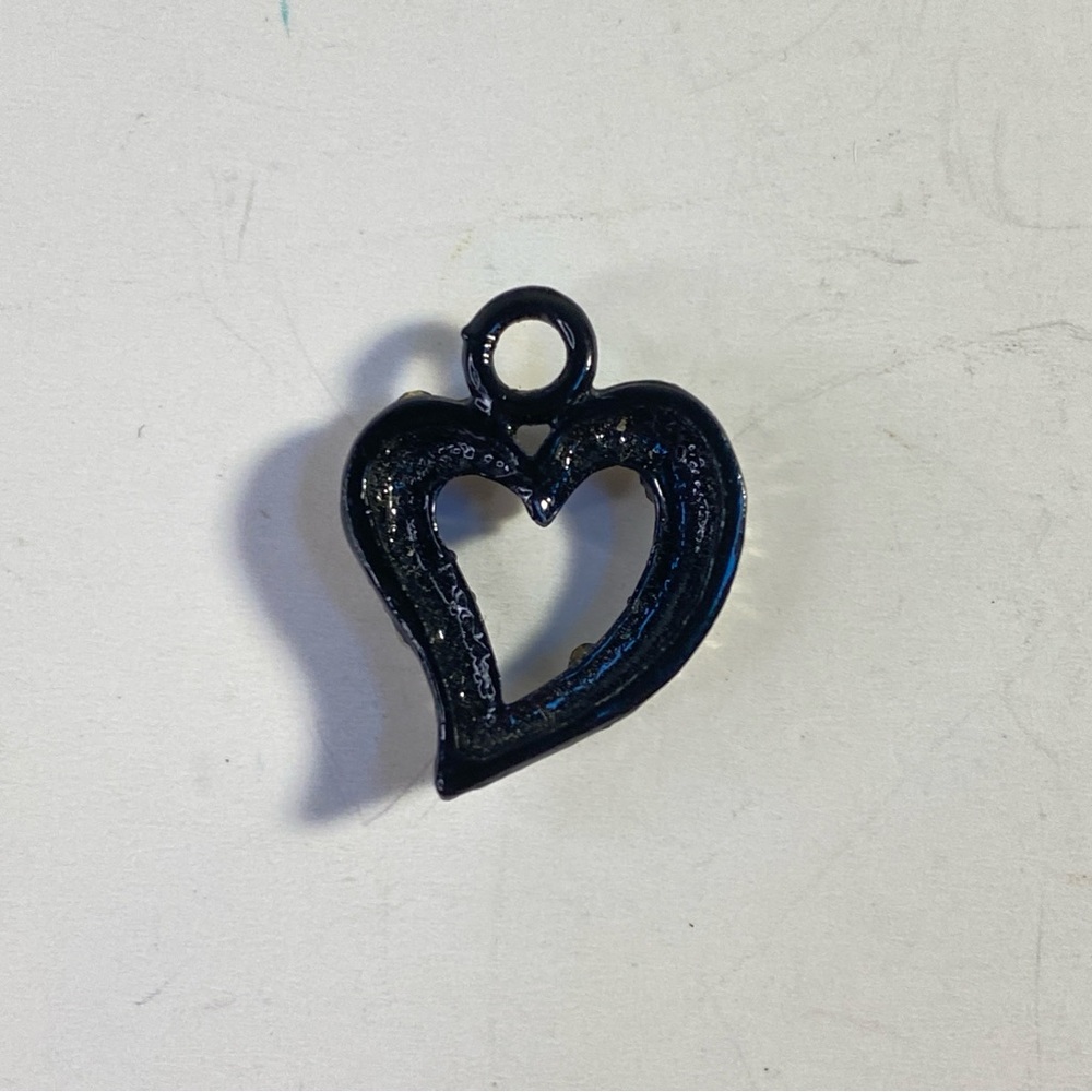 Vintage Black Rhinestone Open Heart Charm Pendant - Picture 2 of 4